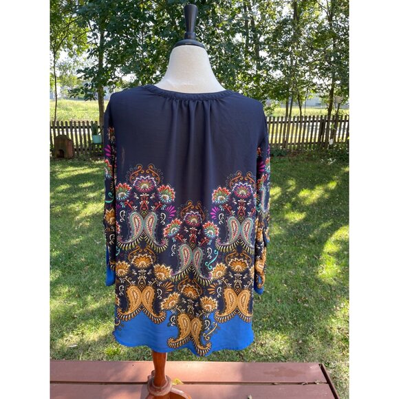 Plus Size 2X Paisley Print Blouse 3/4 Sleeve V-Neck Valerie Stevens Womens Flora - Picture 7 of 9